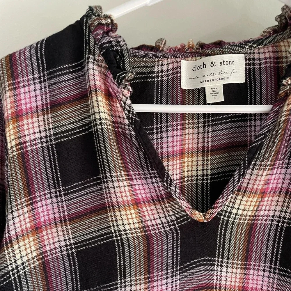 Cloth & Stone by Anthropologie Charlie Plaid Ruffle Neck Flannel Top - Small
